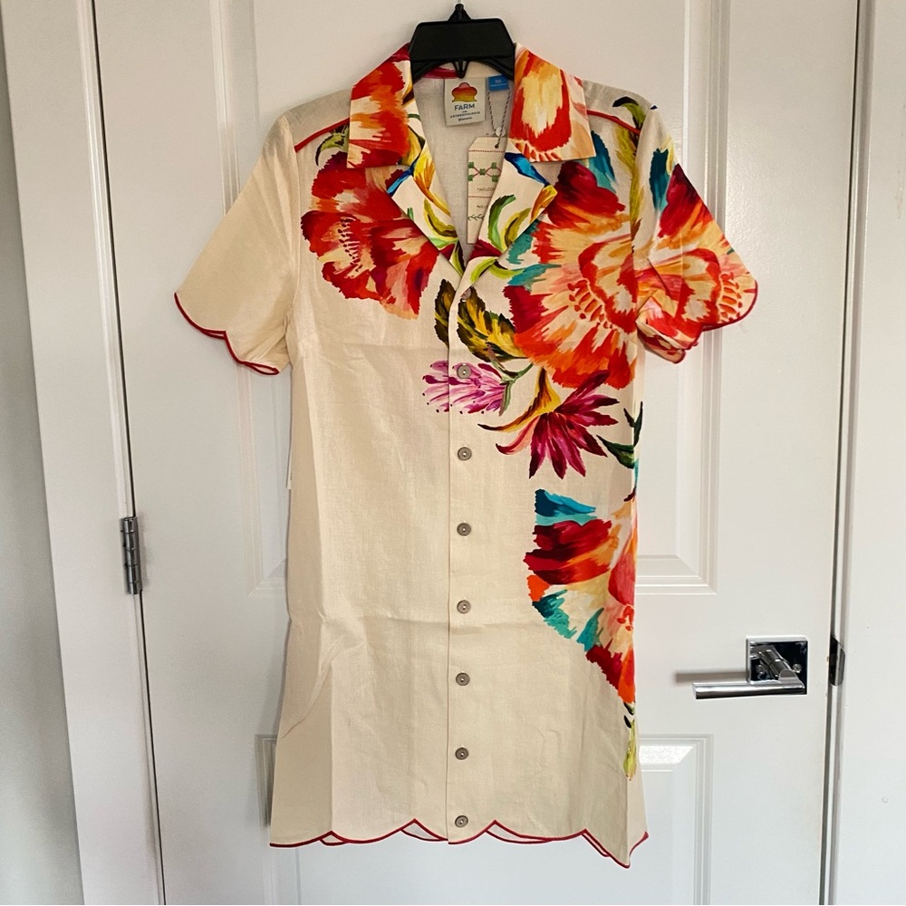 Farm Rio x Anthropologie Scalloped Shirt Dress Sz XS NWT - Picture 5 of 7